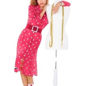 Eva Mendes New York & Company Pink and White Polka Dot Longsleeve Dress Size 6